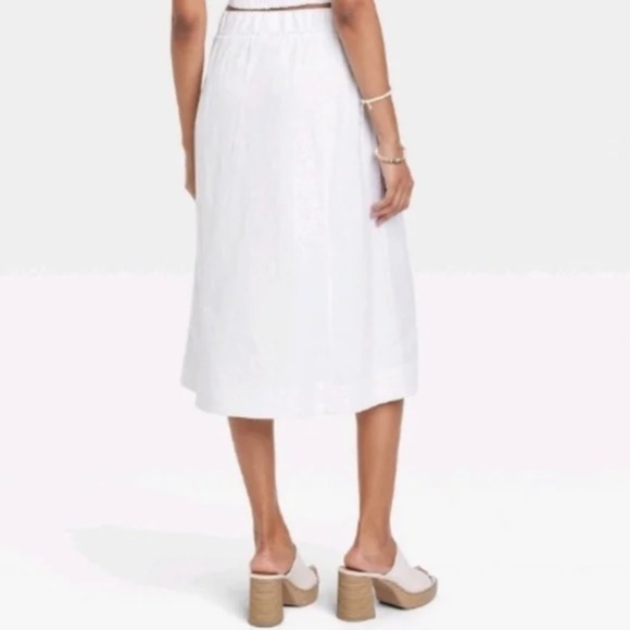 Universal Thread Button Front Skirt Womens Medium White Linen Midi - Picture 3 of 10